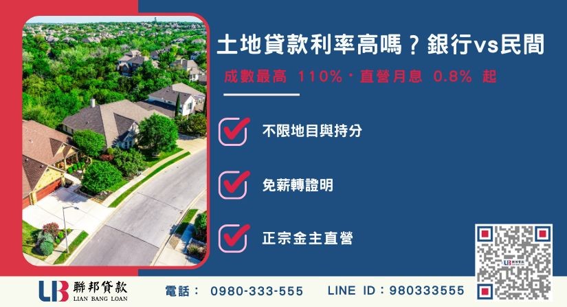 土地貸款利率與銀行民間條件比較解析-聯邦貸款金主直營，提供優惠利率0.8%起服務。