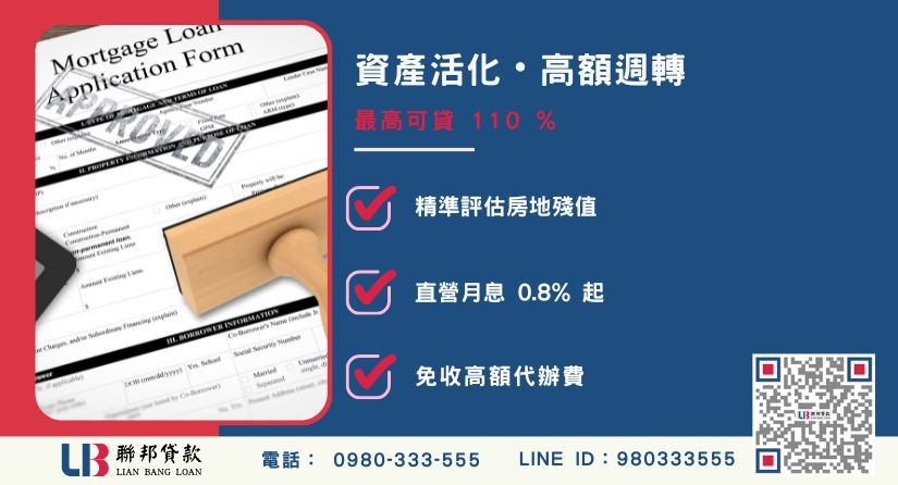 信貸轉貸額度成數大突破-聯邦貸款不看個人信用評分，專業評估個人房屋與土地殘值高估。