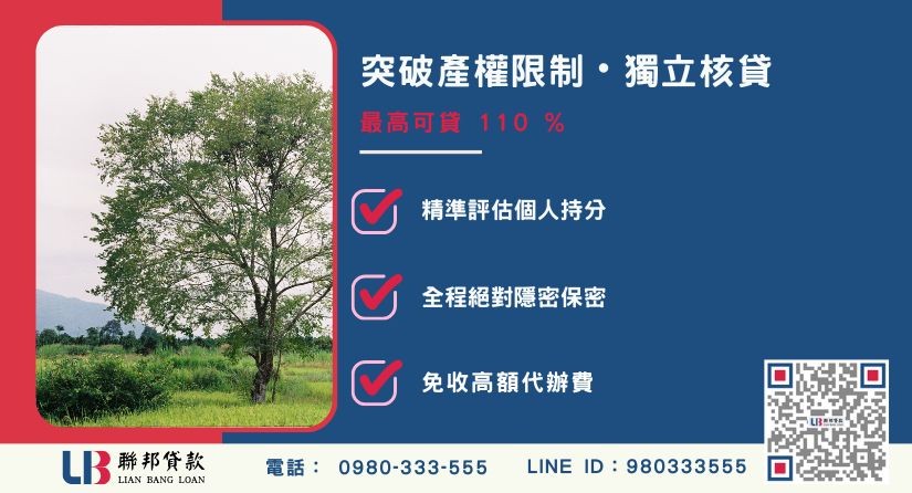 土地持分借款額度成數大突破-聯邦貸款不看個人信用評分，專業評估個人持分比例價值。