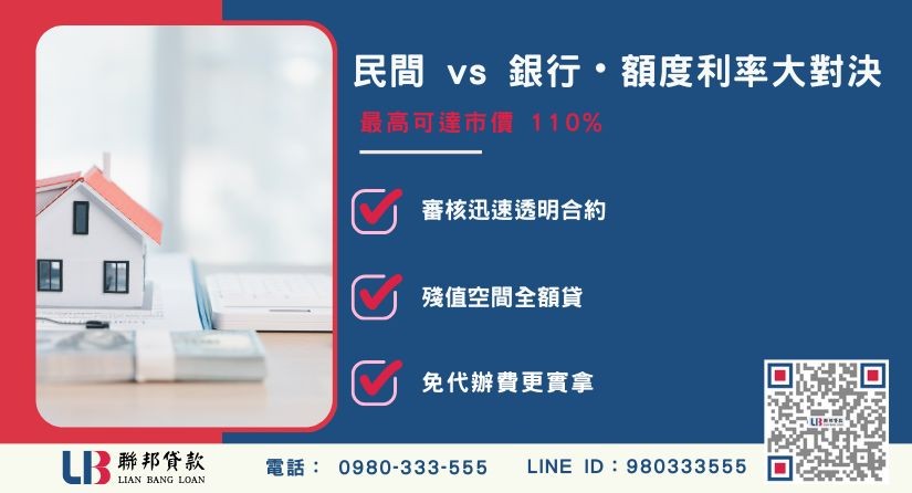 台中二胎借錢銀行與民間利率比較-聯邦貸款不看個人信用評分，台中房屋土地價值高估。